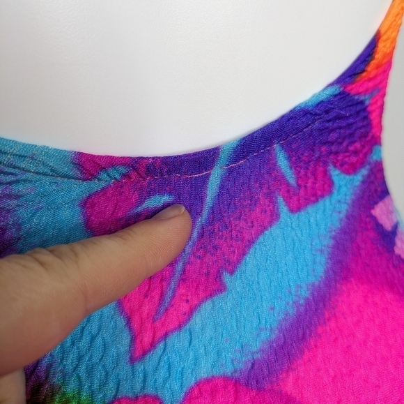 Vintage colorful neon pink yellow blue tropical hibiscus floral swimsuit 8 - Picture 6 of 12